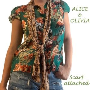 NWOT Alice + Olivia Floral Blouse with Bow and Cap sleeve